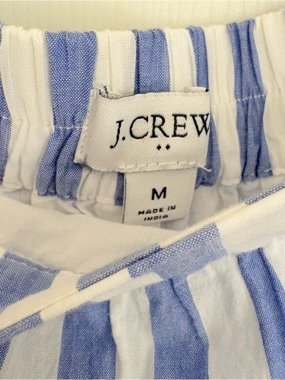 J Crew Factory Tiered midi skirt Sail Blue Stripe Pull on Cotton Preppy Size M - Picture 7 of 13